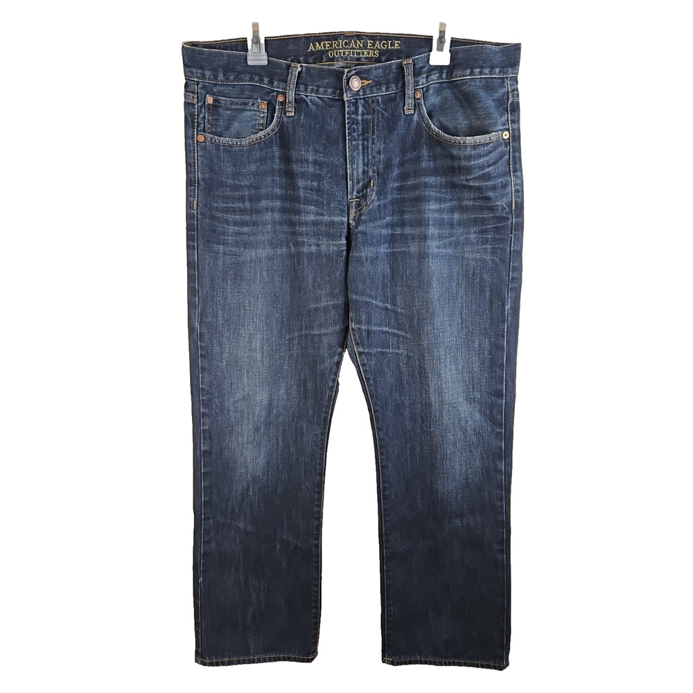 American Eagle Original Straight Jeans Mens Sz 36x30 Blue Distressed Dark Cotton